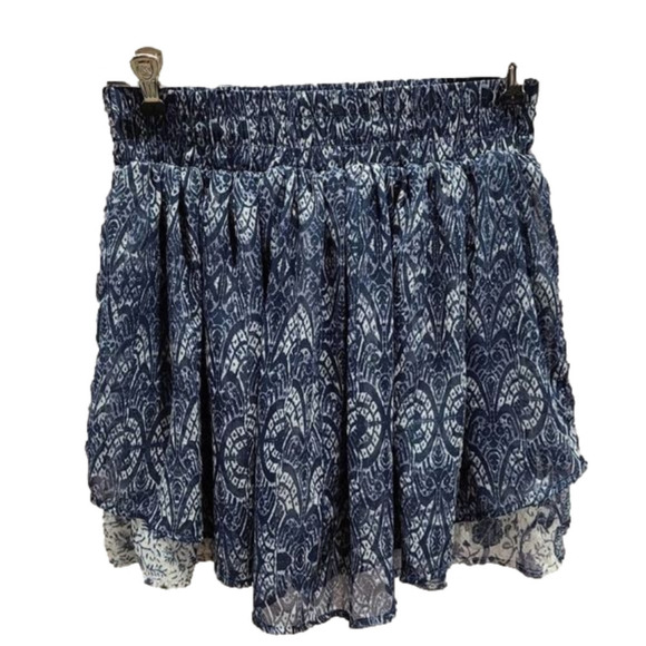 BLUE wavy mini pleated elastic waist skirt - Picture 1 of 8